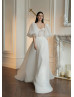 Puff Sleeves Ivory Lace Organza Keyhole Corset Back Wedding Dress